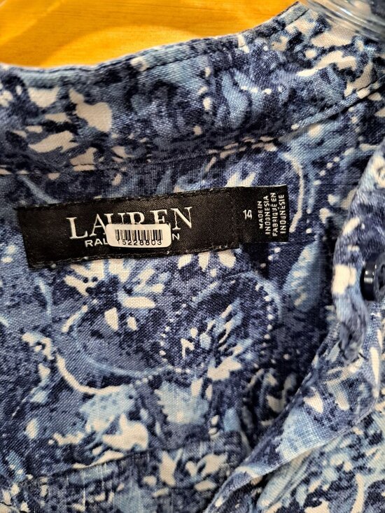 Lauren Ralph Lauren Linen Floral Shirtdress Tie Waist Blue Plus Size 14 Women's - Picture 2 of 12